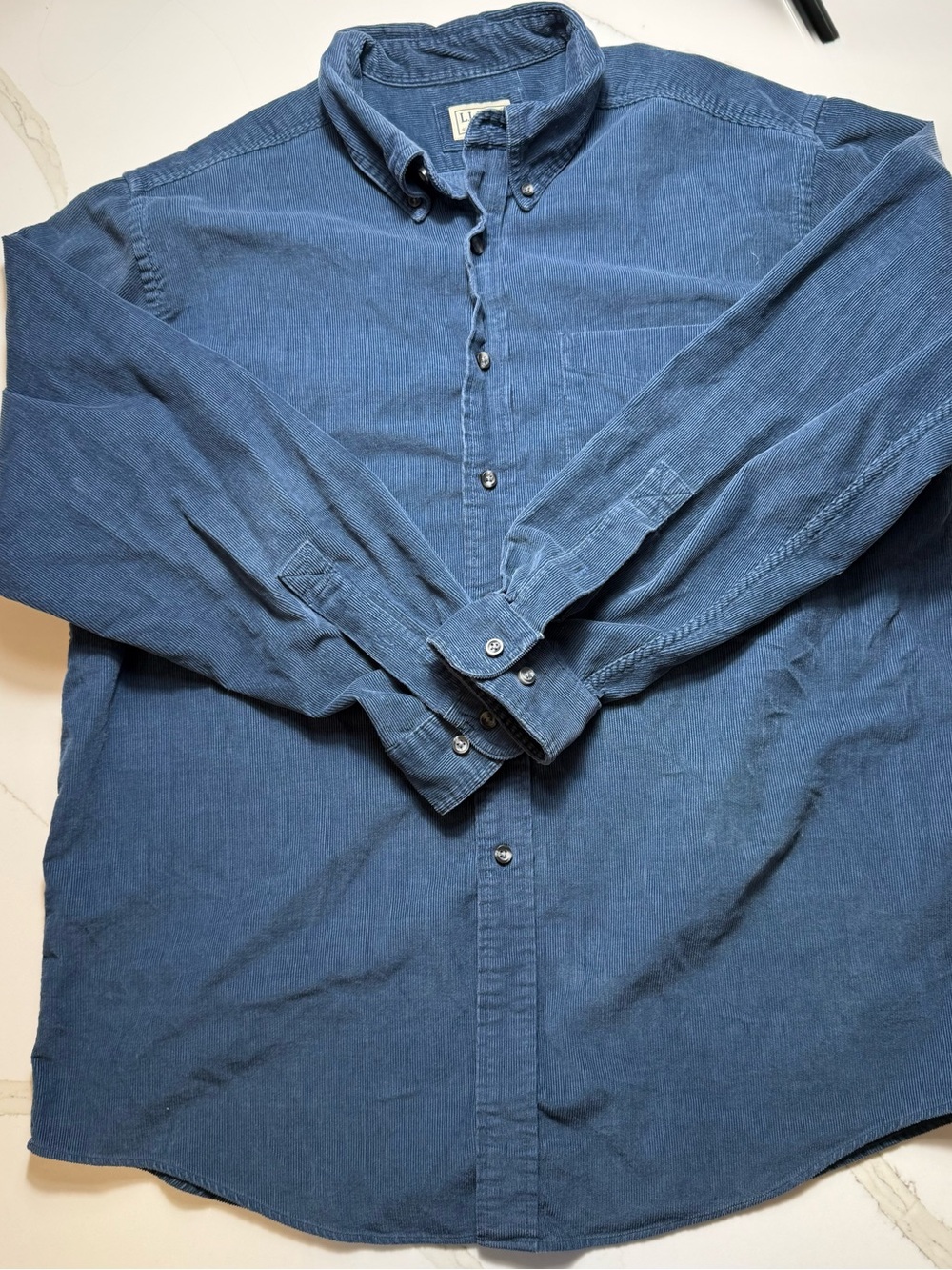 Vintage L.L. Bean Men's Blue Corduroy Button-Down Shirt